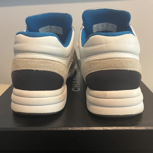 CHANEL White and Blue Sneakers with Cushioned Soles - Picture 3 of 12